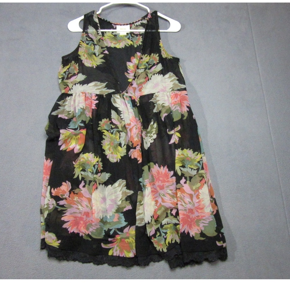 Maeve Blouse TopWomen XS Black Pink Floral Sleeveless Lace Trim Babydoll
